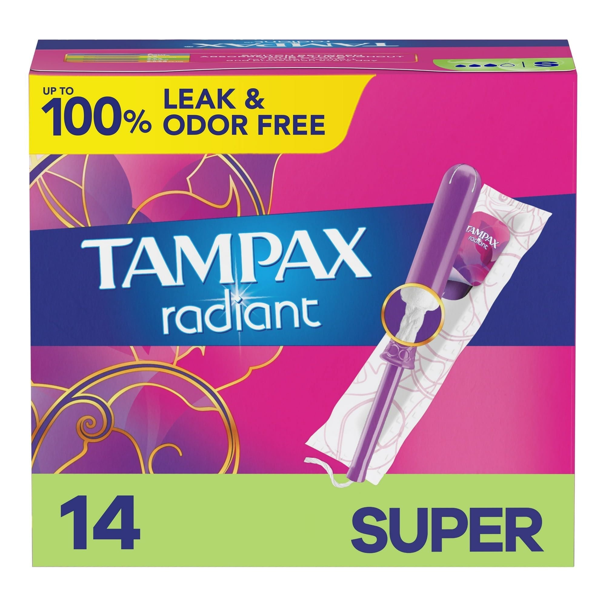 Tampax Radiant Tampons with LeakGuard Braid, Super Absorbency, 14 Count EasyOptionXY LLC