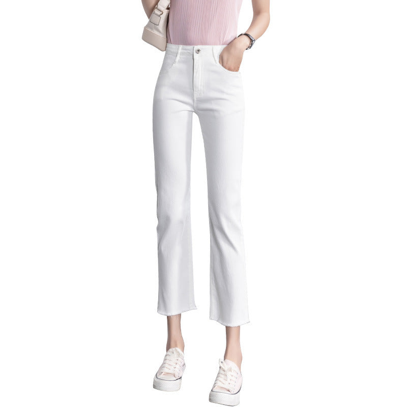 White Jeans Thin and Straight Slim for Spring and Autumn Cropped pants SHOMICOBOUTIQUE
