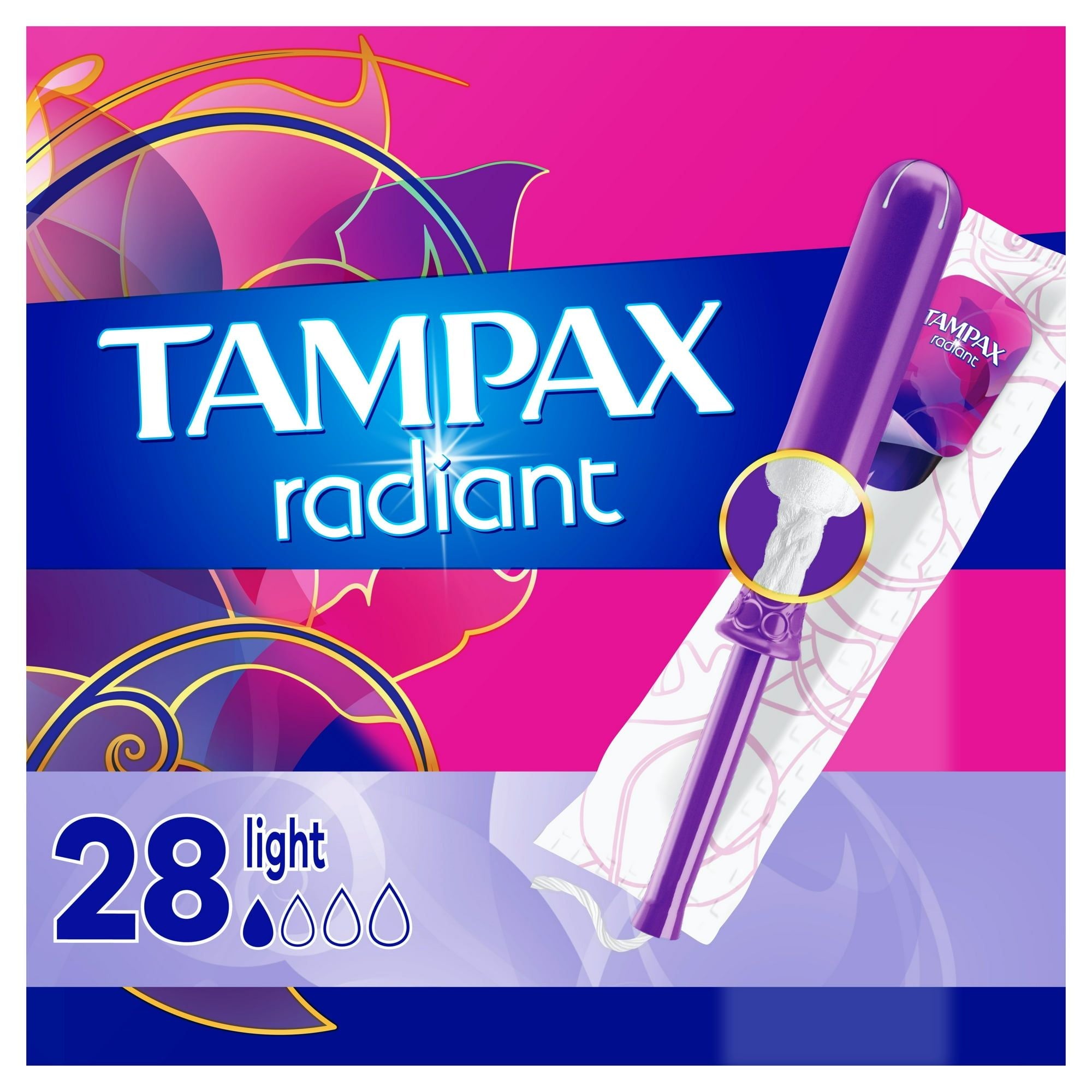 Tampax Radiant Tampons with LeakGuard Braid, Light Absorbency, 28 Count EasyOptionXY LLC