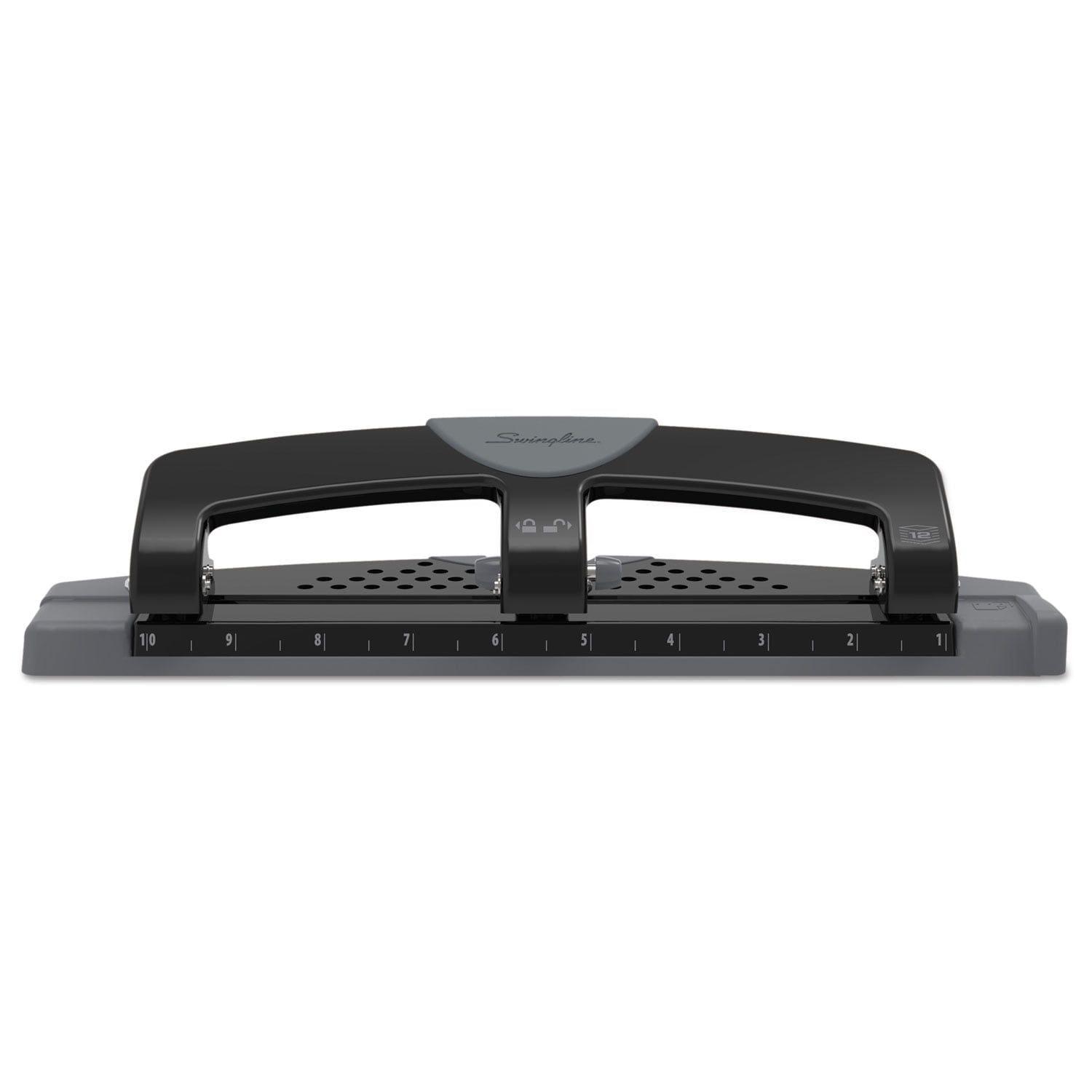Swingline 12-Sheet Smarttouch Three-Hole Punch, 9/32" Holes, Black/Gray - SJB-DIAMOND ELITES