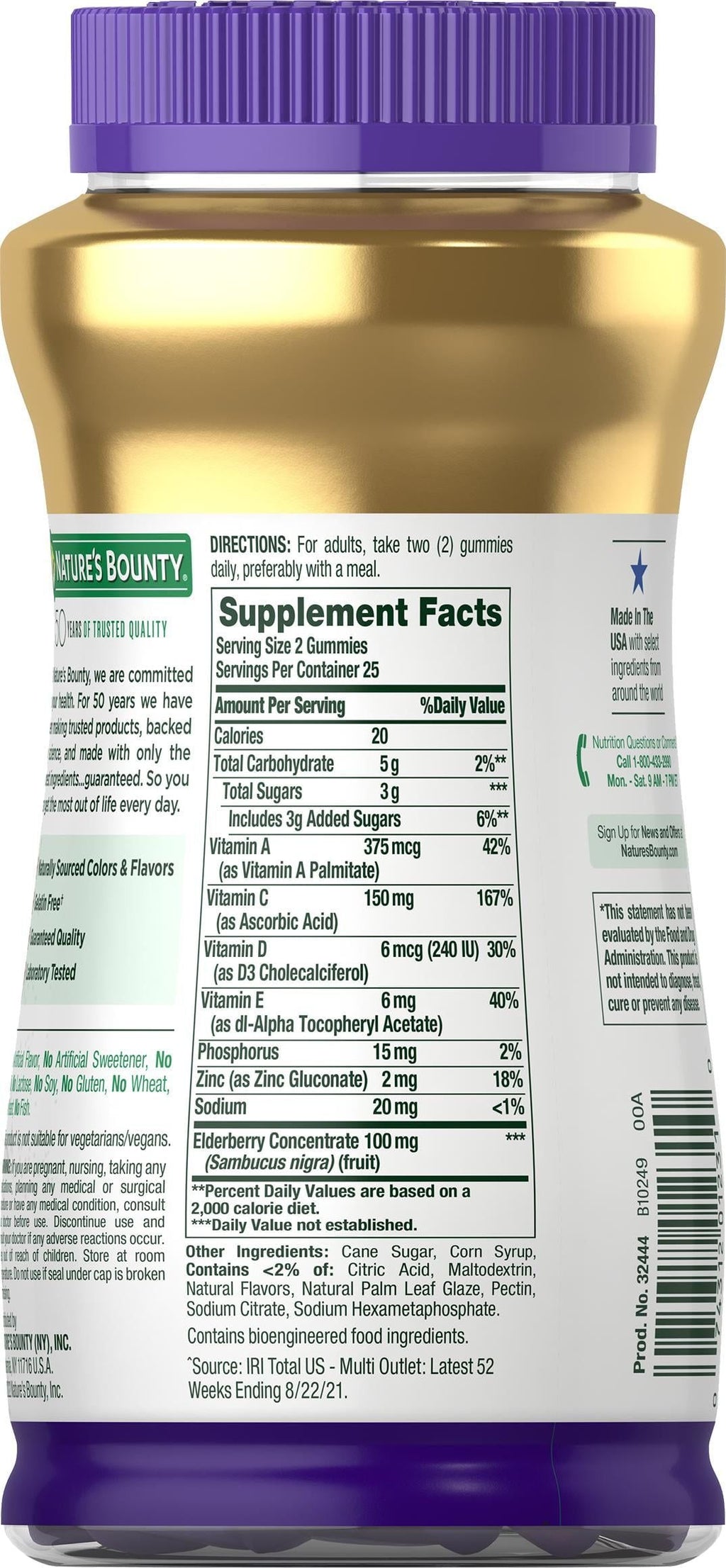 Nature's Bounty Elderberry with Vitamin and Zinc; Immune Support Gummies; 50 Count EasyOptionXY LLC