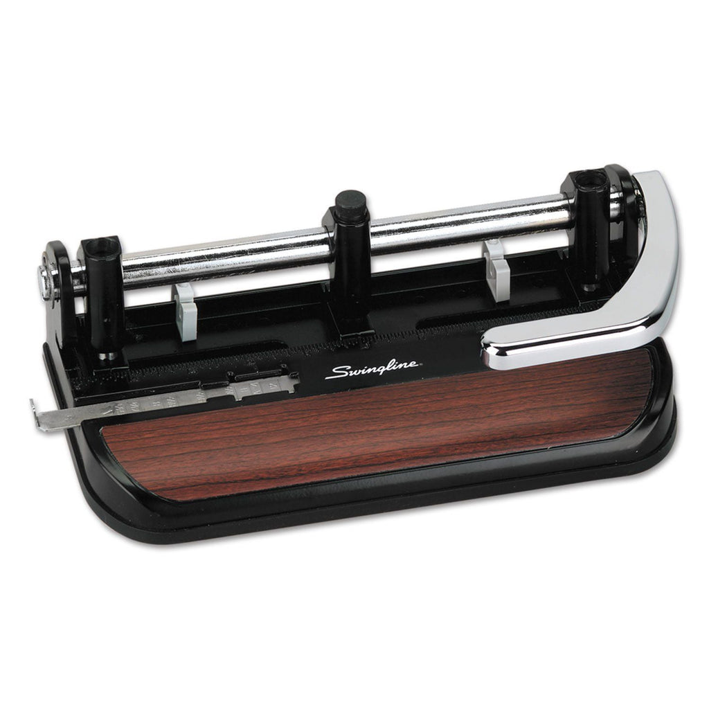 Swingline 40-Sheet Heavy-Duty Lever Action 2-to-7-Hole Punch, 11/32" Hole, Black/Woodgrain