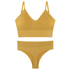 Women Seamless Bra Top Fitness Swimwear Push Up Exercise Bikini For Women 2 Pieces Ribbed Seamless Yoga Bikini Sets Sports Bra And Underwear Set 2 Piece High Waist Summer Bikini Stevvex