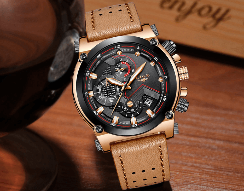 Men's Waterproof Modern Watch With Leather Belts, Stainless Steel Case Excellent Look Perfect Gift Stevvex