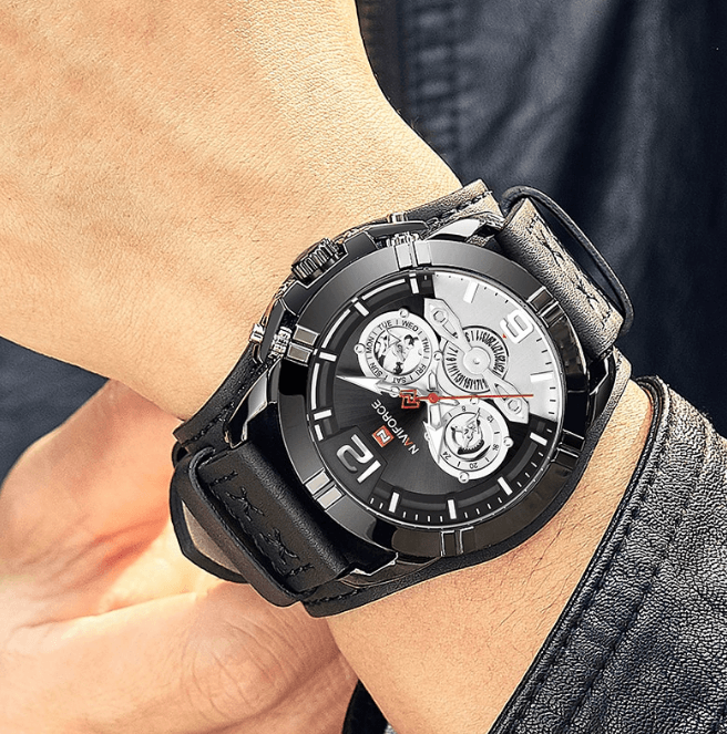 Men's Leather Waterproof Watch With Chronometers And Fluorescent Hands Excellent Design Perfect Gift - SJB-DIAMOND ELITES