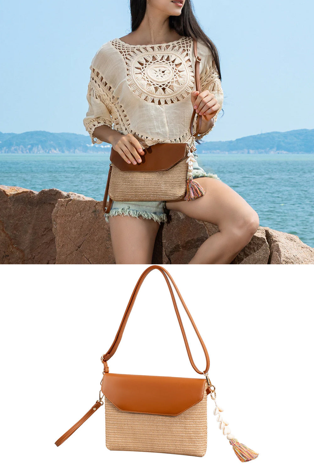 Tassel straw small crossbody bag seaside beach bag holiday crossbody shoulder bag evening clutch bag ladies - SJB-DIAMOND ELITES