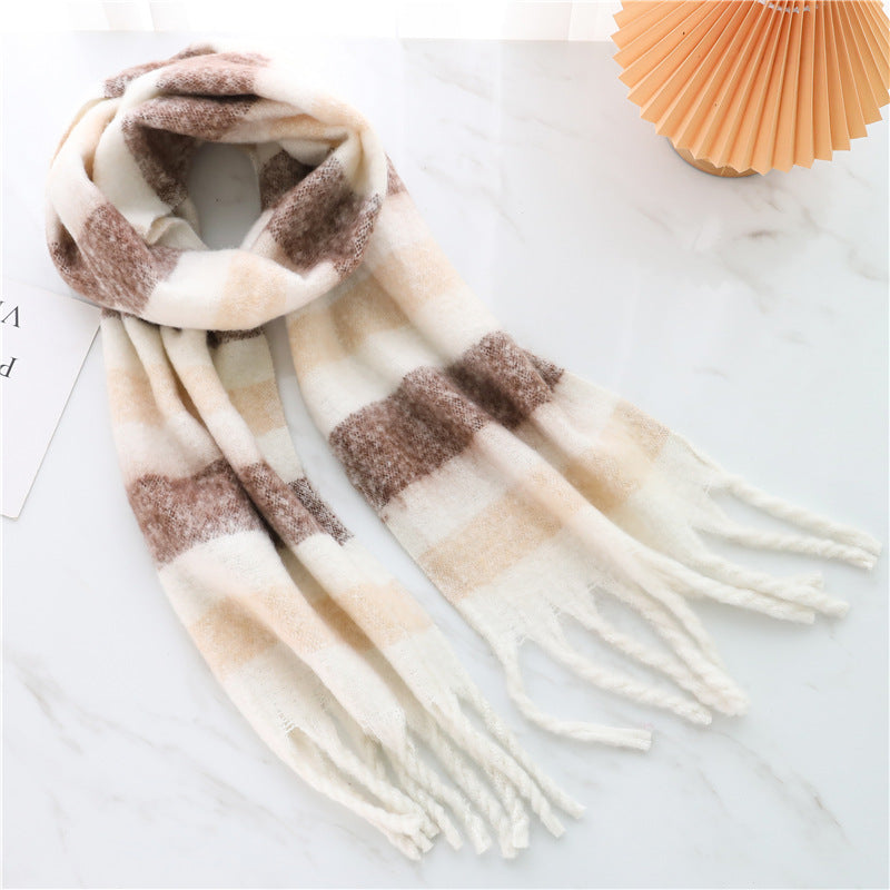 New Luxury Winter Soft Head Wraps Plaid Scarf Shawls Cashmere  Warm Cashmere Scarves Rainbow For Women Stevvex