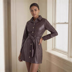 Belted Long-sleeve Leather Trench Fashionable Women's Coat Pi-Mart