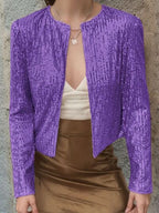 Elegant Women Full-Size Sequin Open Front Cropped Jacket With Glamorous Sparkle Luxury Women Party Jacket Stevvex