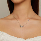 Sterling Silver Ornament S925 White Gold Plated Cute Sausage Dog Necklace Pi-Mart