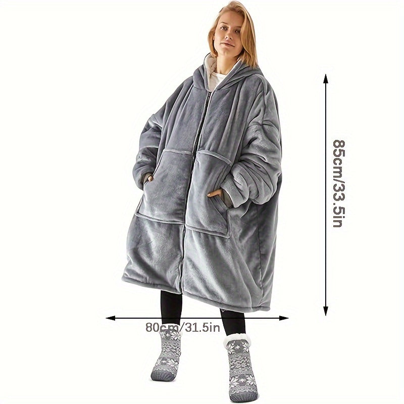 1pc Super Soft Wearable Blanket With Zipper Warm Office Lunch Break Sofa Throw Blanket Shawl Blanket