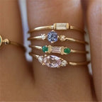 18K Gold Plating 4-piece Ring Set Simple Inlaid