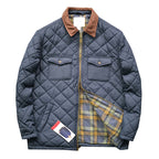 Men's Quilted Diamond Lapel Jacket - Autumn Solid Color Plaid Coat (Navy, Coffee, Military Green)