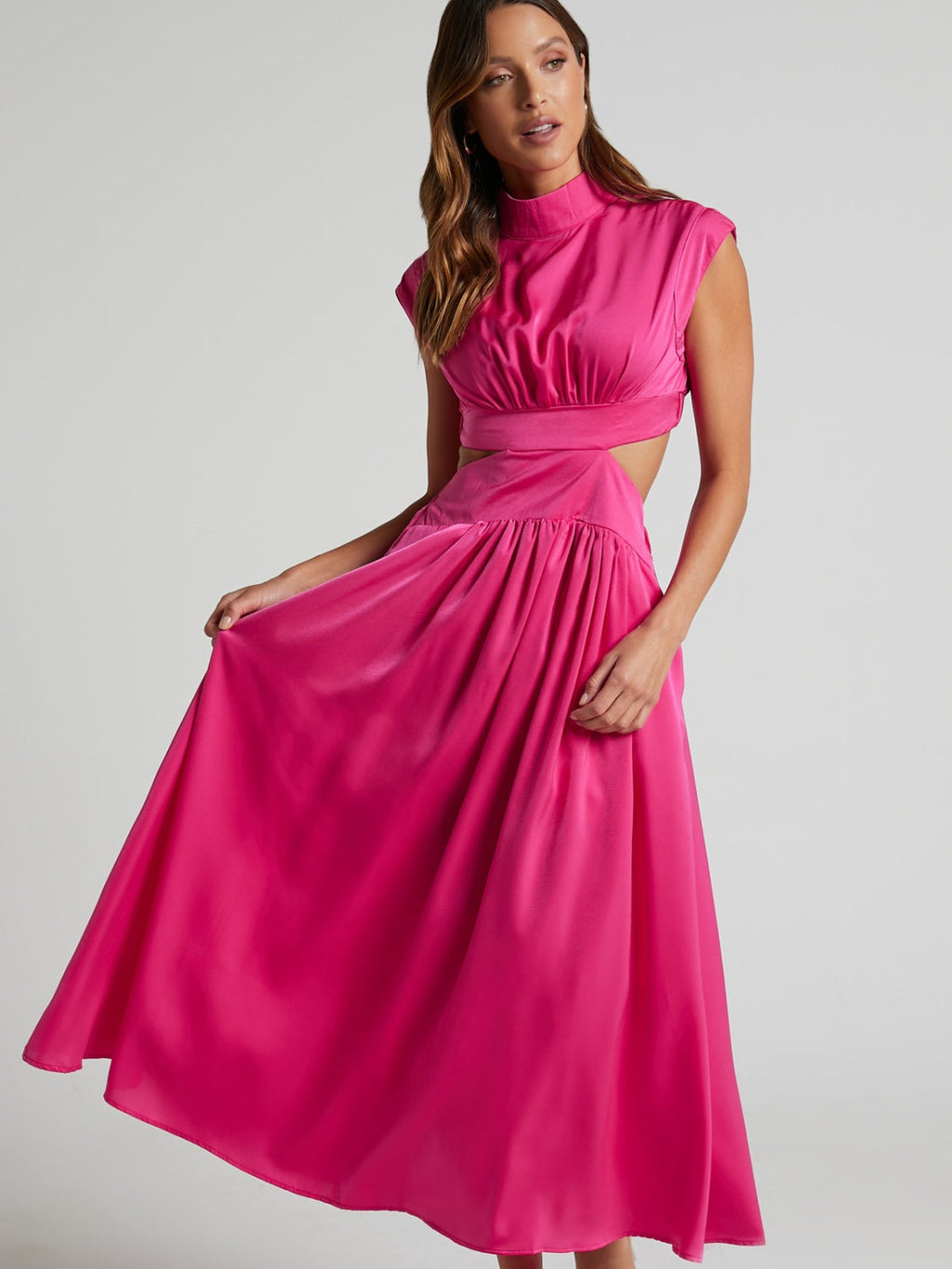 Modern Cutout Mock Neck Sleeveless Ruched Dress Elegant Dress For Women Stevvex