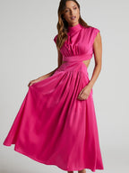 Modern Cutout Mock Neck Sleeveless Ruched Dress Elegant Dress For Women Stevvex