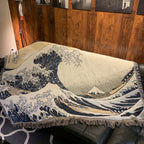1pc Japanese Sea Wave Woven Double-sided Multi-functional Blanket, Bohemian Tapestry Hippie Room Decoration Geometric Blanket, Tassel Woven Blanket, Sofa Blanket Outdoor Hiking Backpacking Beach Travel Decoration Blanket, Wov
