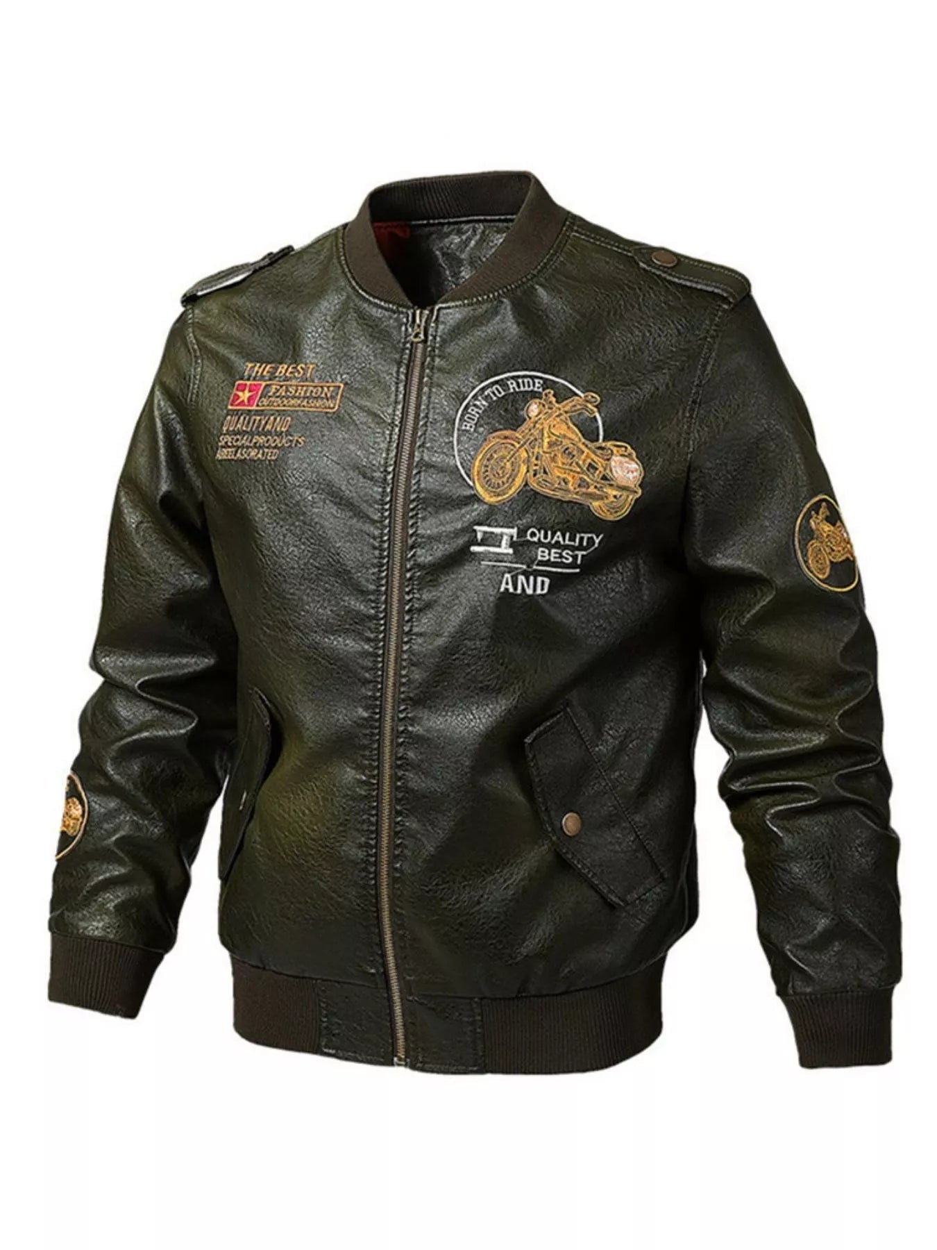 Men's Plus Size Zip Up Leather Jacket THRIXINE