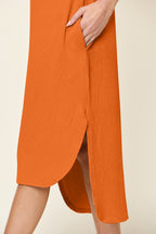 Double Take Full Size Round Neck Short Sleeve Slit Dress Stylish & Comfortable Casual Dress Stevvex