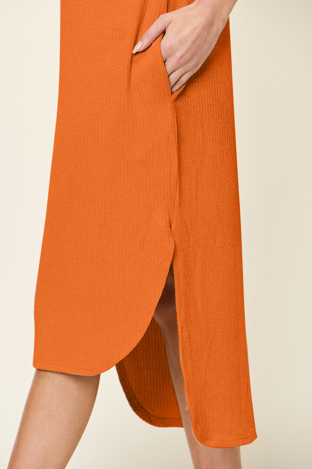 Double Take Full Size Round Neck Short Sleeve Slit Dress Stylish & Comfortable Casual Dress Stevvex