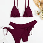 Essential Edge 3-Piece Bikini Set for Women – Solid Color High-Cut Triangle Top Two-Style Bottoms with Side Lace-Up Design & Quick-Drying Comfort – Versatile Women's Swimwear for Summer Pool Beach & Travel Stevvex