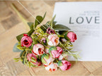 15heads/1 bundle Silk Tea Roses Bride Bouquet for Christmas Home Wedding New Year Decoration Fake Artificial Flowers Home Decor Stevvex