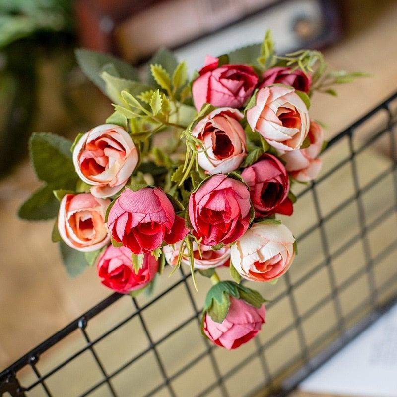 15heads/1 bundle Silk Tea Roses Bride Bouquet for Christmas Home Wedding New Year Decoration Fake Artificial Flowers Home Decor Stevvex