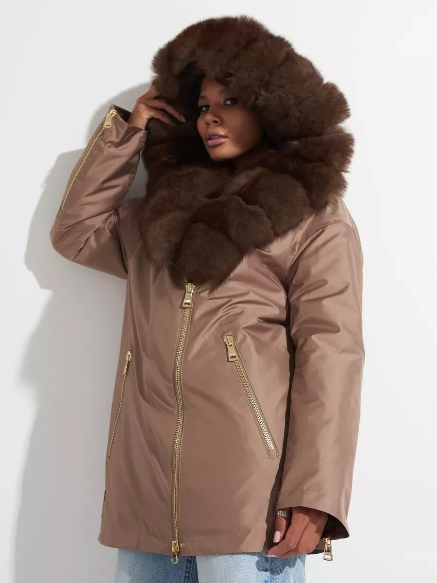 Genuine Polar Fox Fur Trim Rabbit Fur Insulated Parka - SJB-DIAMOND ELITES