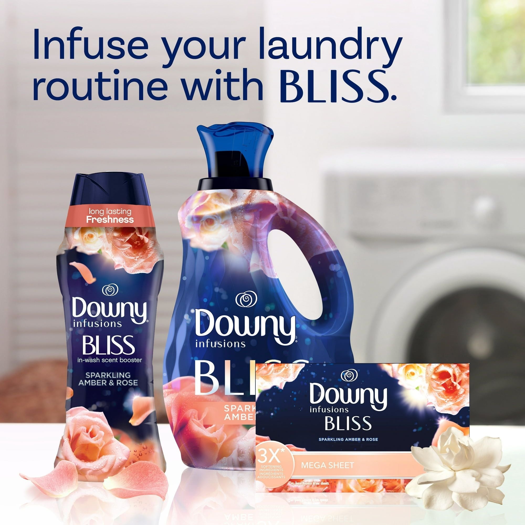 Downy Infusions Mega Dryer Sheets, BLISS, Amber and Rose, 80 Count