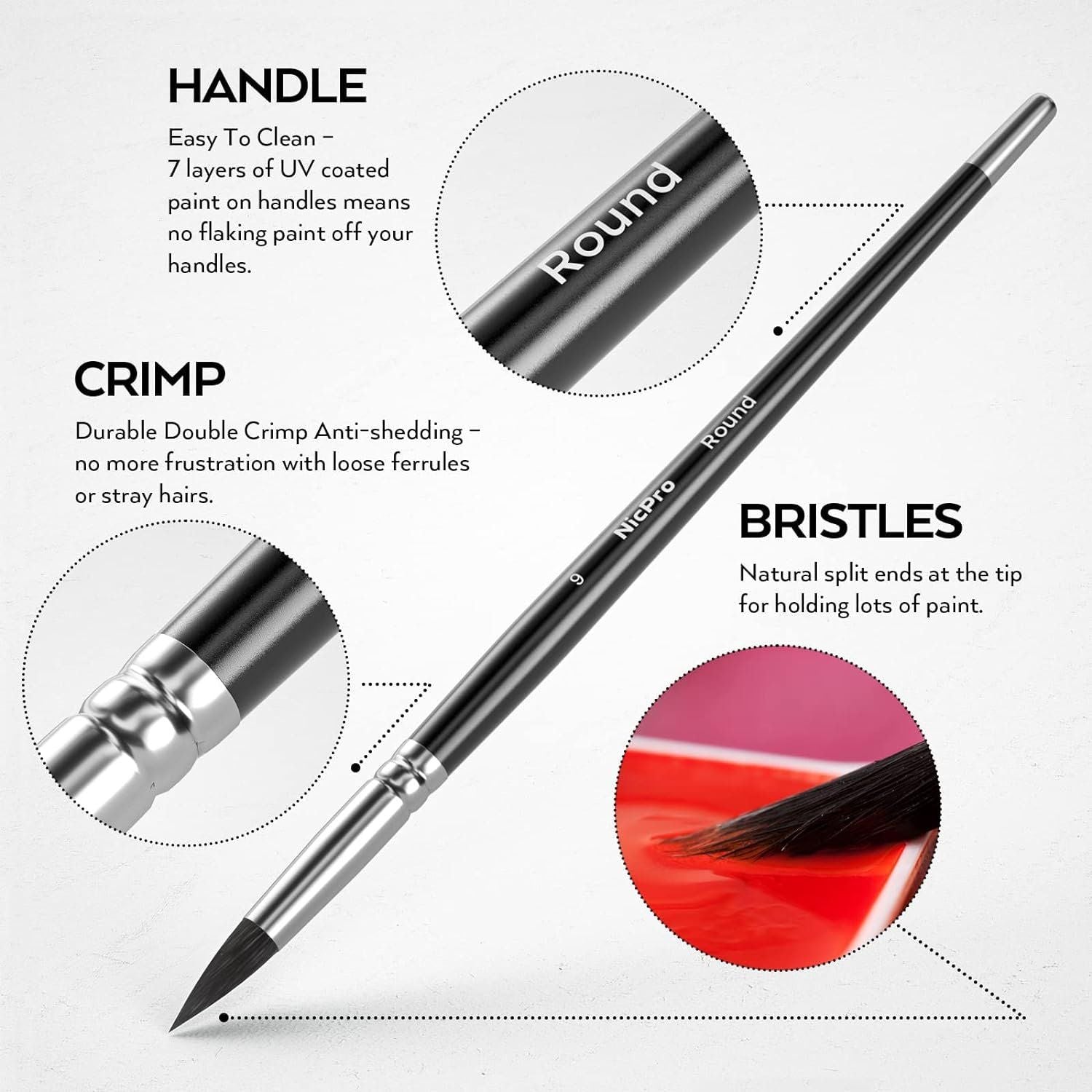 Nicpro 15PCS Watercolor Paint Brush Set, Professional Watercolor Paint Brushes, Soft Synthetic Fine Squirrel Hair, Round, Flat, Dagger, Wash for Adult, Artist, Water Color, Gouache - with Holder & Bag
