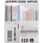 Nicpro 50Pcs Aesthetic School Supplies with Pen Case, 12 Colors Chisel Tip Cute Highlighters, 5 Quick Dry Retractable Black Ink Pens, 6 Pastel Mechanical Pencil 0.5 & 0.7 & 0.9 & 2.0 mm for Students