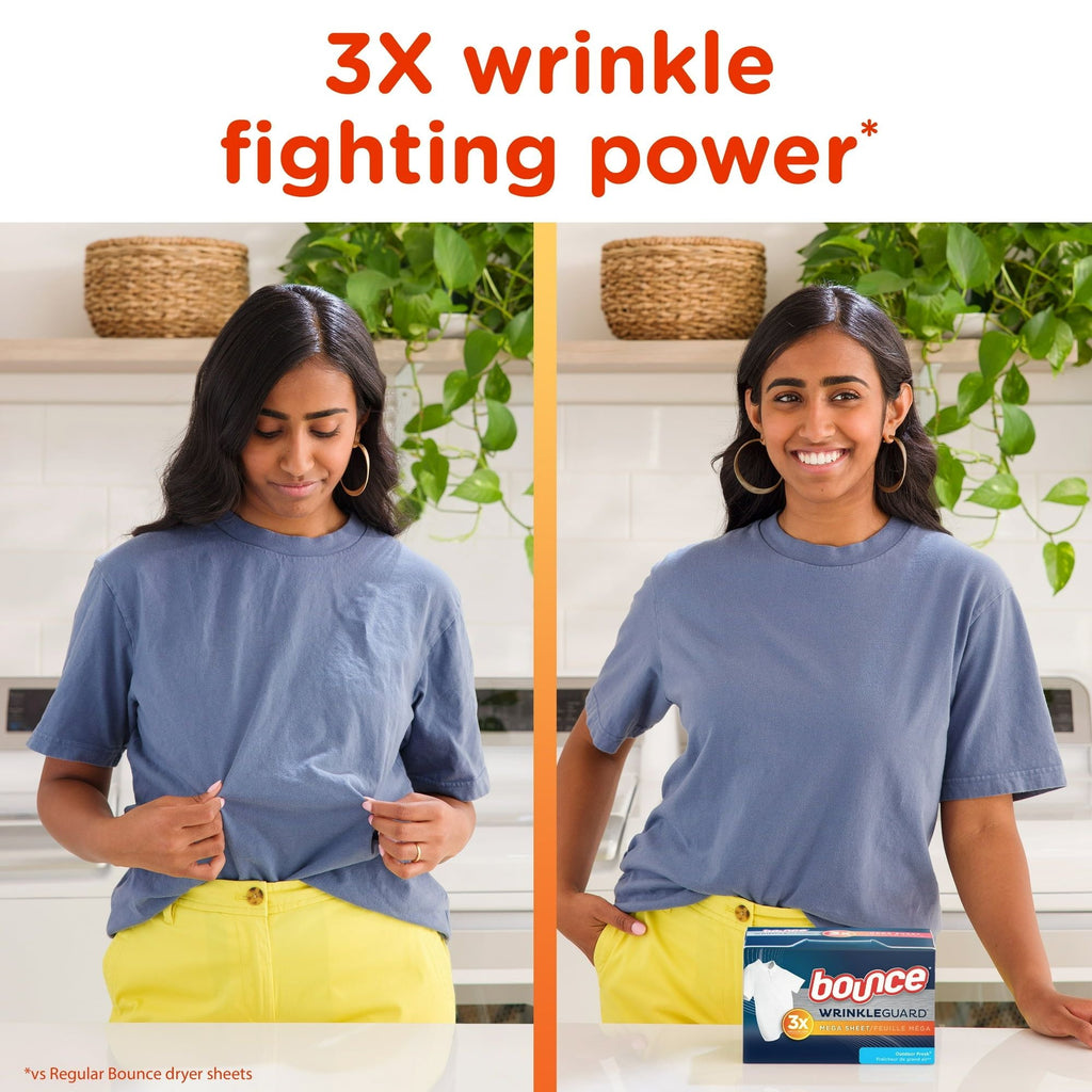 Bounce Wrinkle Guard Mega Dryer Sheets, Outdoor Fresh Scent, 160 Count