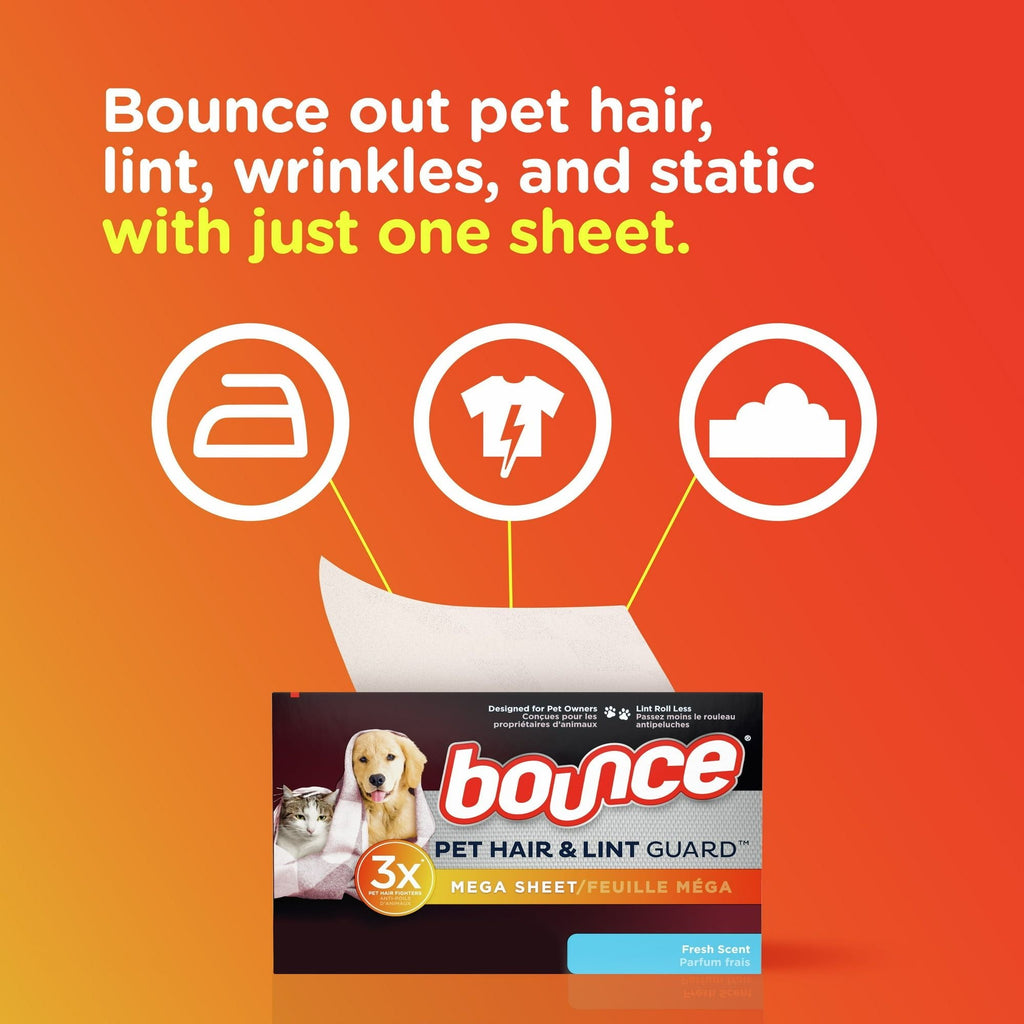 Bounce Pet Hair and Lint Guard Mega Dryer Sheets, Fresh Scent, 160 Ct