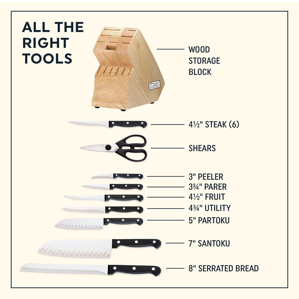 Chicago Cutlery Essentials 15-Piece Kitchen Knife Set with Wood Storage Block and Kitchen Shears EasyOptionXY LLC