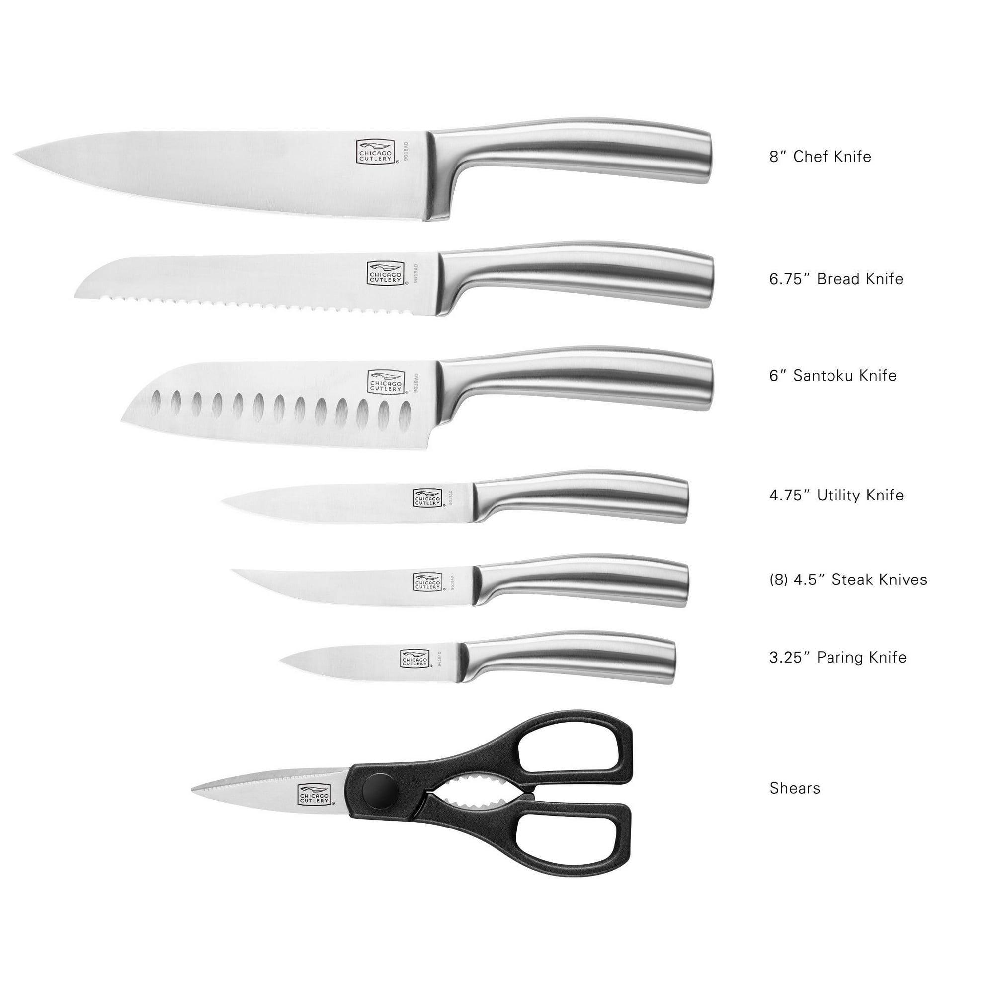 Chicago Cutlery Malden 16-Piece Stainless Steel Kitchen Knife Block Set, Black