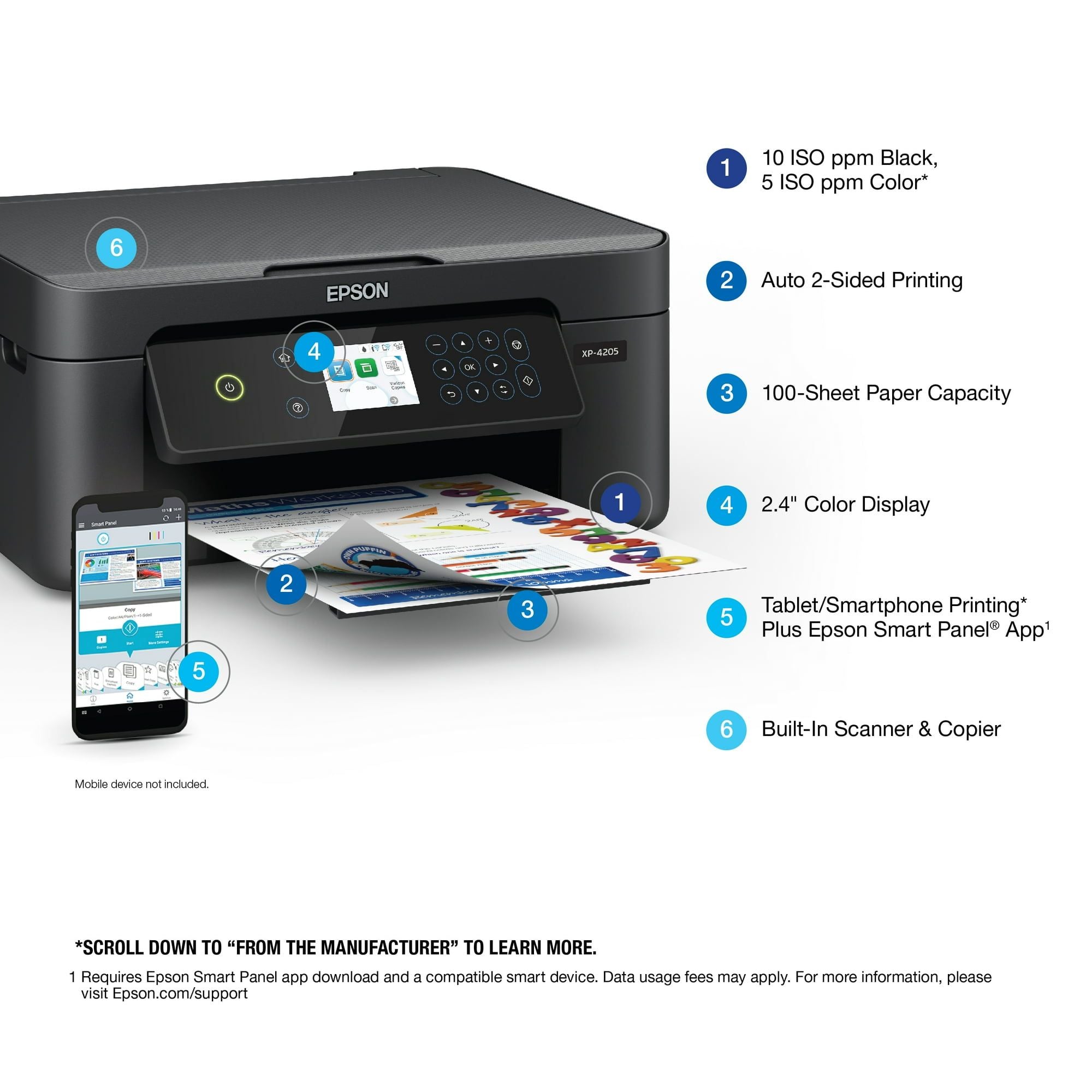 Epson Expression Home XP-4205 Wireless Color Printer with Scanner and Copier, Automatic 2-sided printing