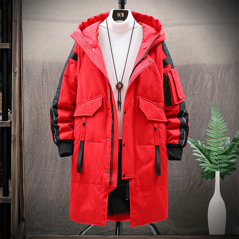 Men's jacket winter down jacket hooded mid-length fur collar Pi-Mart