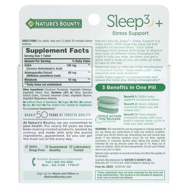Nature's Bounty Sleep3 + Stress Support; 10 mg; 28 Count