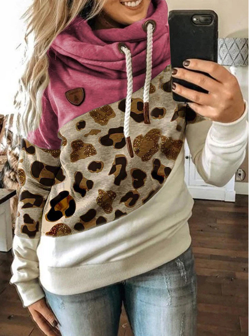 Printed stitching hooded fleece loose sweatshirt Pi-Mart