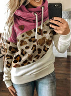 Printed stitching hooded fleece loose sweatshirt Pi-Mart
