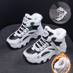Fashion Black White Lace-up Sneakers Winter Warm All-match Plush Shoes Women Plus Velvet Fleece Flat High-top Sports Shoes Pi-Mart