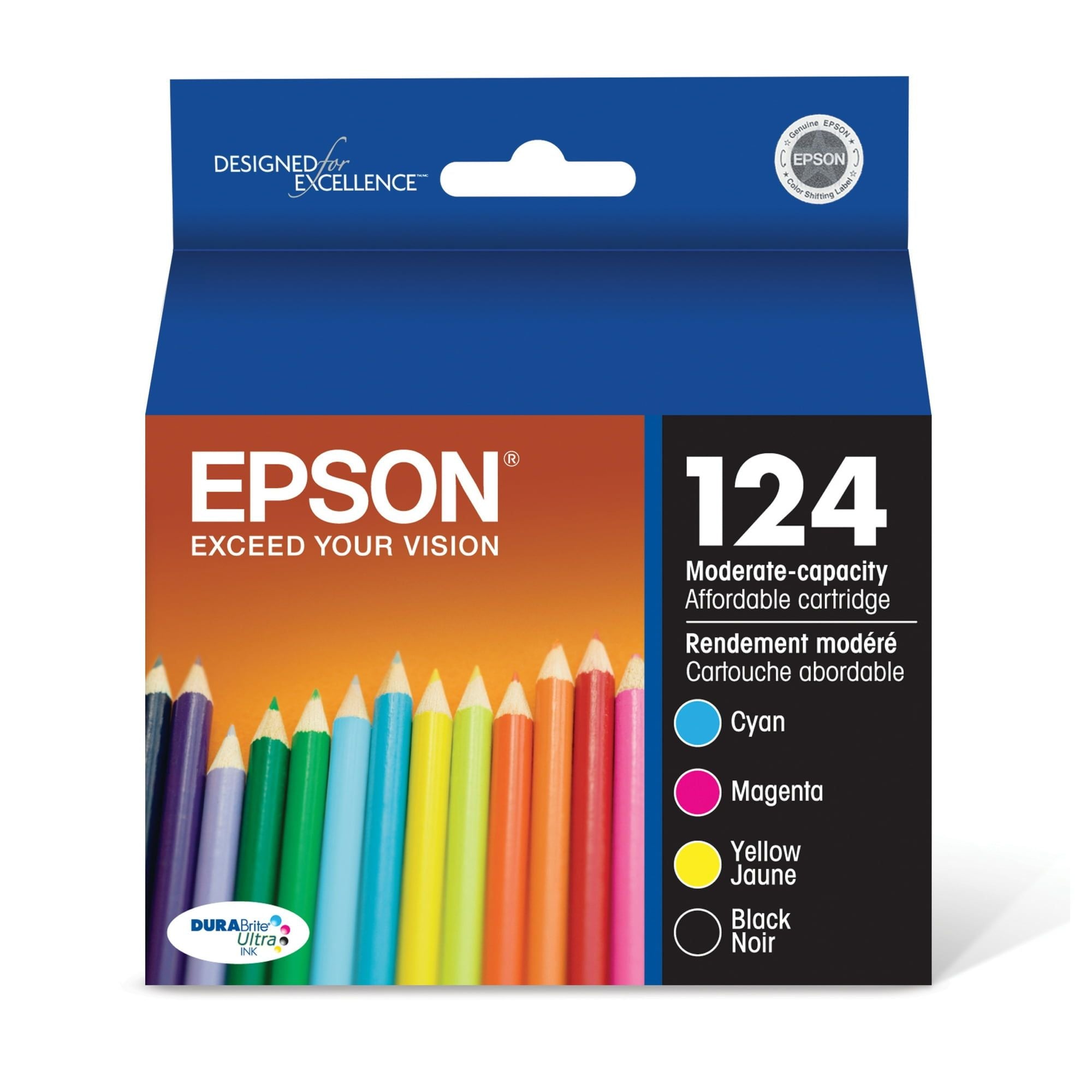 EPSON 124 DURABrite Ultra Ink Black & Color Cartridge Combo Pack For Stylus NX-125, NX-127, NX-130, NX-230, NX-330, NX-420, NX-430, WorkForce WF-320, WF-323, WF-325, WF-435