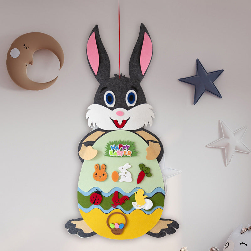 Easter Kids DIY Felt Bunny Pendants Toy with Detachable Alphabet Easter Ornament Kids Easter Gift for Home Door Wall Decoration Pi-Mart