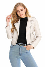 Leather Women's Short Fashion PU Small Slim Slim-fit Motorcycle Leather Jacket Pi-Mart