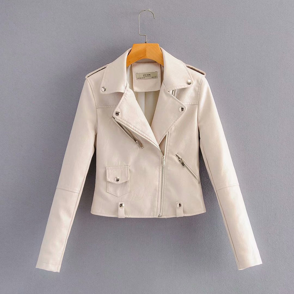 Leather Women's Short Fashion PU Small Slim Slim-fit Motorcycle Leather Jacket Pi-Mart
