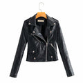 Leather Women's Short Fashion PU Small Slim Slim-fit Motorcycle Leather Jacket Pi-Mart