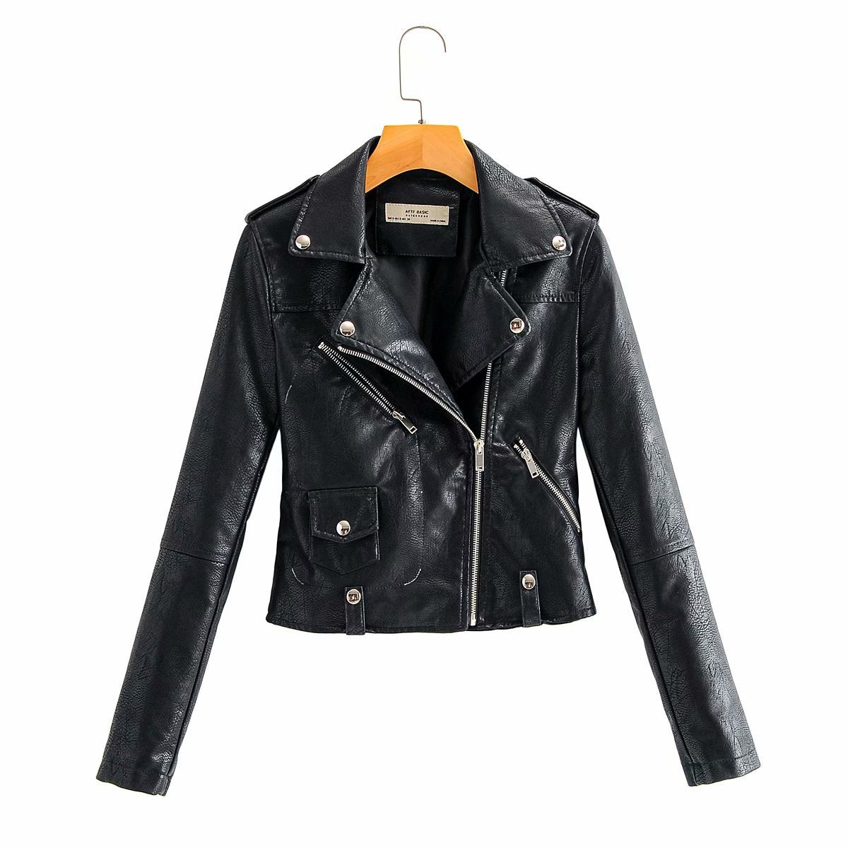 Leather Women's Short Fashion PU Small Slim Slim-fit Motorcycle Leather Jacket Pi-Mart