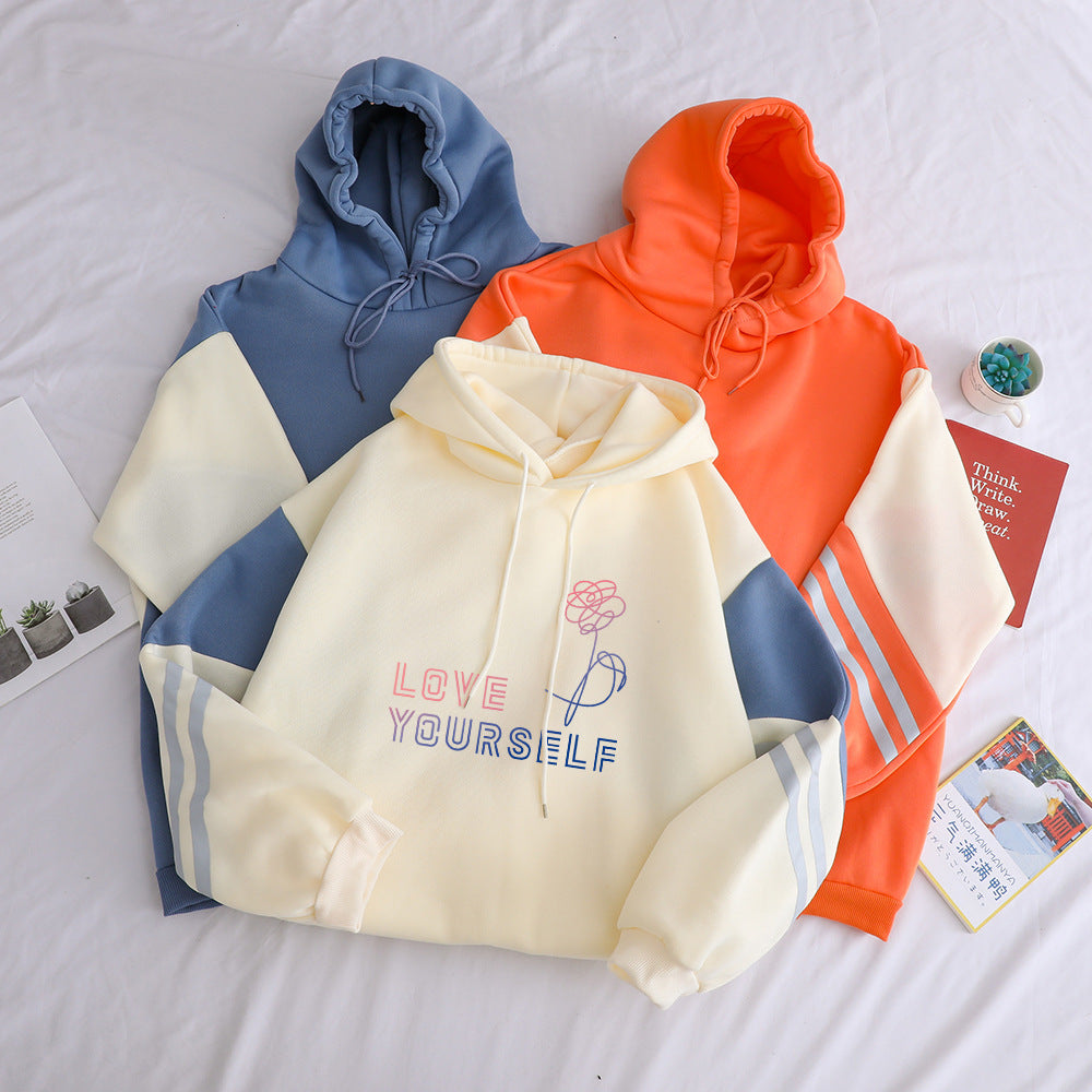 Loose Lazy Style Hooded Sweatshirt With Plush Letter Print Pi-Mart
