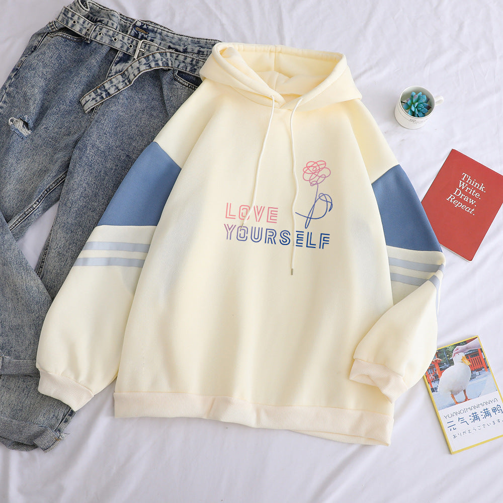 Loose Lazy Style Hooded Sweatshirt With Plush Letter Print Pi-Mart