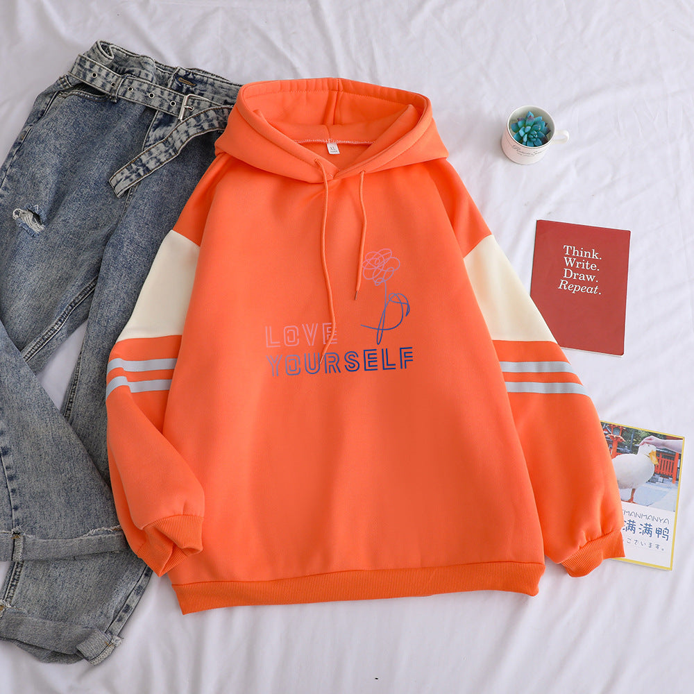 Loose Lazy Style Hooded Sweatshirt With Plush Letter Print Pi-Mart
