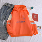 Loose Lazy Style Hooded Sweatshirt With Plush Letter Print Pi-Mart